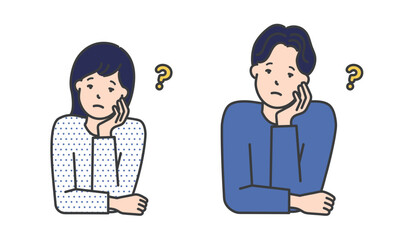 困った表情で顔をかしげる男女イラスト素材