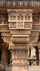 Beautiful Intricate Carvings of Hindu Deities  on the Wall of Adalaj Stepwell, Carving Pillars of Stepwell, 14th Century Vaghela Dynasty Monuments. 