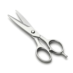 Fototapeta premium Professional sharp metal scissors, an essential cutting tool for hairdressing, crafting, and general tasks, isolated cleanly on a vibrant white background