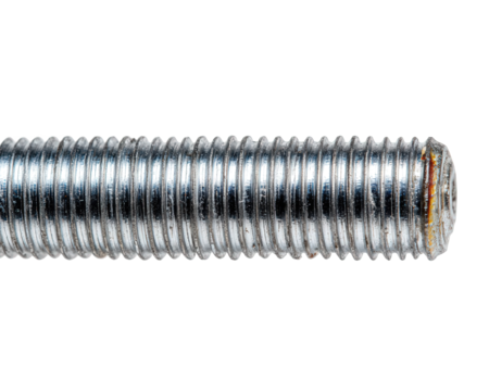 Close-up of a Metal Bolt with Fine Threads on Black Background