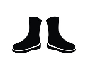 Two black silhouette wellington boots with white soles on white background