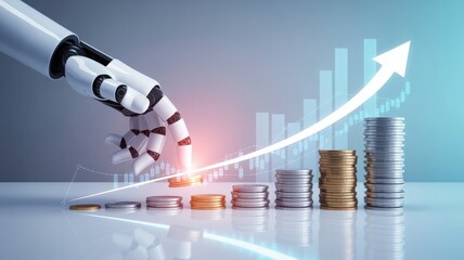 Robotic Hand Placing Coins on Growing Graph Chart