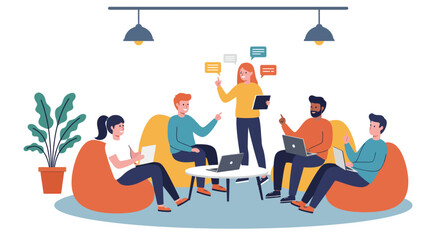 Group of People Collaborating in Modern Office Setting.