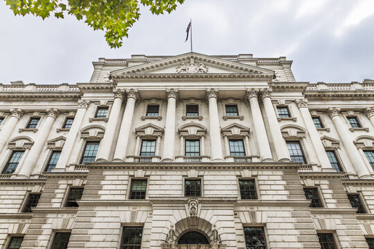 HM Treasury government building in Whitehall. London, UK, 10 August 2024
