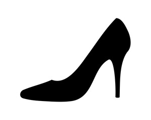 Elegant black high heel shoe silhouette on a pristine white background