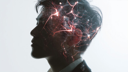 Man profile with brain network visualization