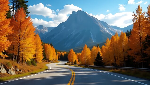 Fall foliage drive scenic mountain road autumn landscape travel destination photography background wallpaper - Powered by Adobe