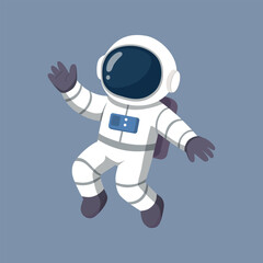 Cartoon Astronaut Flying In Space Illustration on Gray Background