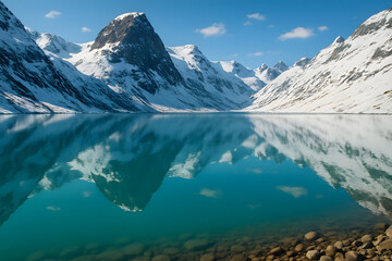 snow coverd alpine lake