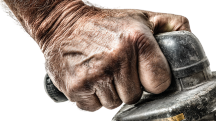 Close-up of a Veined and Wrinkled Hand Firmly Gripping a Tool