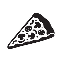A black silhouette of a pizza slice, viewed from the side. 