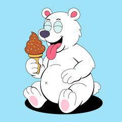 Polar Bear with Ice Cream Cartoon Illustration