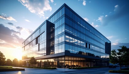 Modern Architectural Marvel: Captivating Glass Facade of a Contemporary Office Building