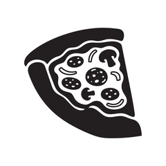 A black silhouette of a pizza slice, viewed from the side. 