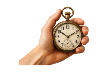 Person Holding Vintage Pocket Watch with Time Display Isolated on a Transparent Background