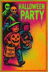 Obraz premium Trick-or-treaters art for family content, education & children's media. With copy space.