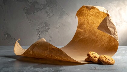 Delicious Oatmeal Cookies near Brown Baking Paper on Grey Surface