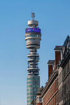 LONDON, UK - JULY 08, 2018:  Exterior view of the BT Tower communications tower