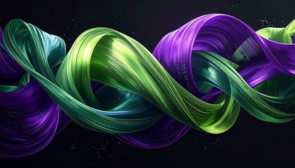 Abstract swirling ribbons in vibrant colors on a dark background