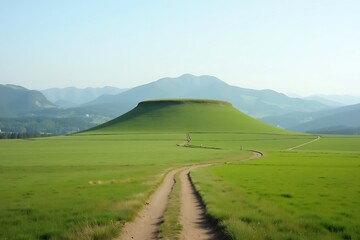 Obraz premium Beautiful green mountain landscape with hiking trail and scenic view for travel and adventure seekers