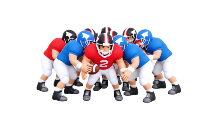 cartoon football team ready for the big game, 3d model, isolated on transparent background
