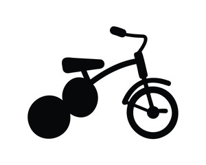 Stylized black silhouette of a child's tricycle against a white background