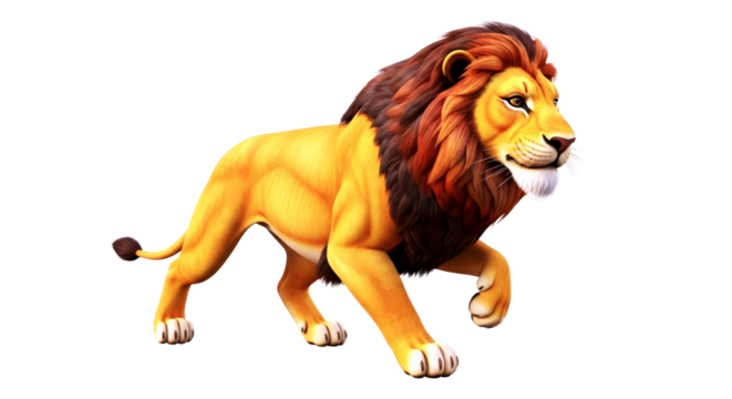 majestic golden lion 3d model of regal power, african savanna king, isolated on transparent background