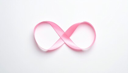 Fototapeta premium Pink ribbons form an infinity symbol representing hope and resilience on a pure white background