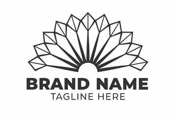 Abstract Black Rays, Geometric Halftone Sun Icon on White Background