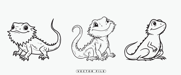 three cartoon lizards sitting side by side