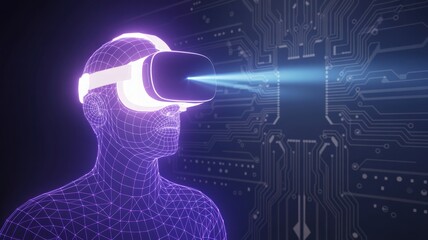 Virtual Reality Headset with Digital Circuit Background