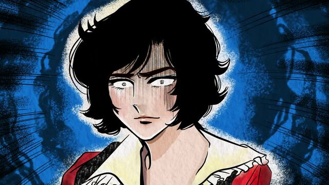 怒りで怒鳴る黒髪イケメン王子70年代風少女漫画イラスト