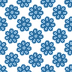 Seamless Vector Pattern of Blue Floral Shapes on White Background