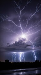 Dramatic Lightning Storm Over Dark Landscape - A Powerful Display of Natures Fury.