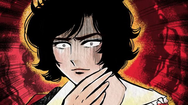 怒りで怒鳴る黒髪イケメン王子70年代風少女漫画イラスト