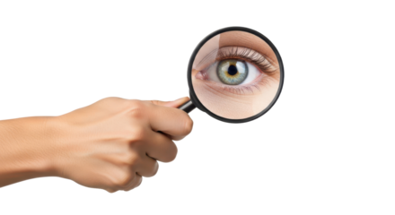 Close-up of an eye with a magnifying glass isolated PNG with Transparent Background