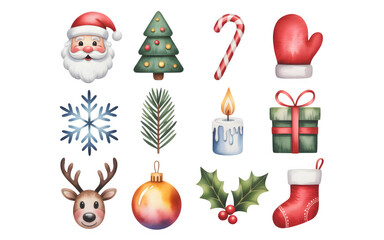 Collection of christmas elements isolated on transparent background