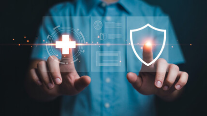 Exploring healthcare insurance options online digital interface health safety and protection concept