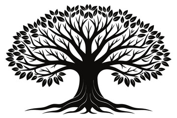 Vector illustration of a tree silhouette with branches and leaves