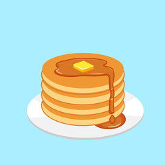 Stack of Pancakes with Butter and Syrup On Plate Vector Illustration Cartoon Design