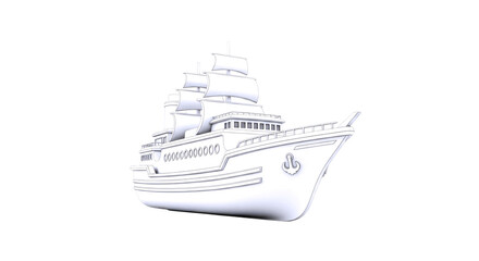 Naklejka premium elegant white yacht 3d model cruise ship for luxury game or animation, isolated on transparent background