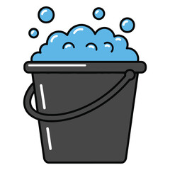 vector Cleaning bucket filled with soapy bubbles for washing