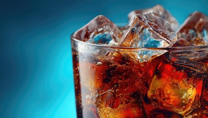 Close-up of a glass of cola with ice