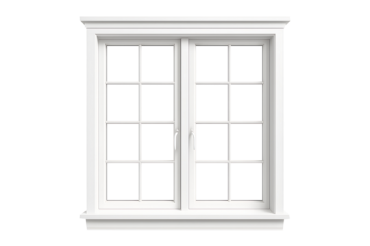 Modern White Double Sash Window Isolated on a Transparent Background