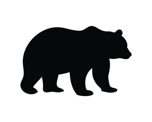 Silhouette of a large bear walking against a solid white background