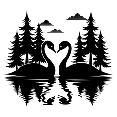 Swans on Water Silhouette Vector