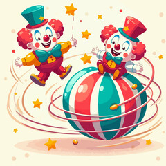 Illustration of a clown doing a ball trick