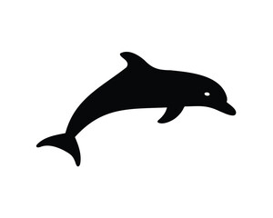 Fototapeta premium Single black silhouette of a dolphin leaping or jumping out of water