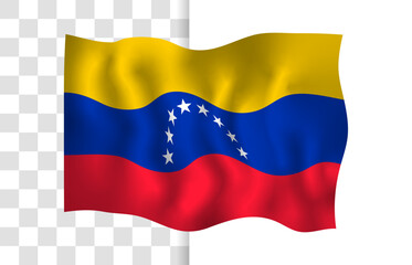 Glossy Waving Venezuela Flag Vector Illustration Isolated on Transparent Background