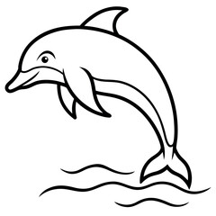 Dynamic dolphin leaping from the ocean waves in black and white